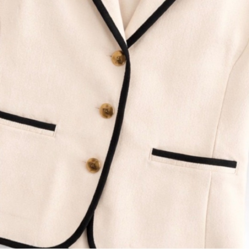 J.Crew Cream Knit Blazer w/ Black Contrast Piping | Size S - Picture 3 of 5